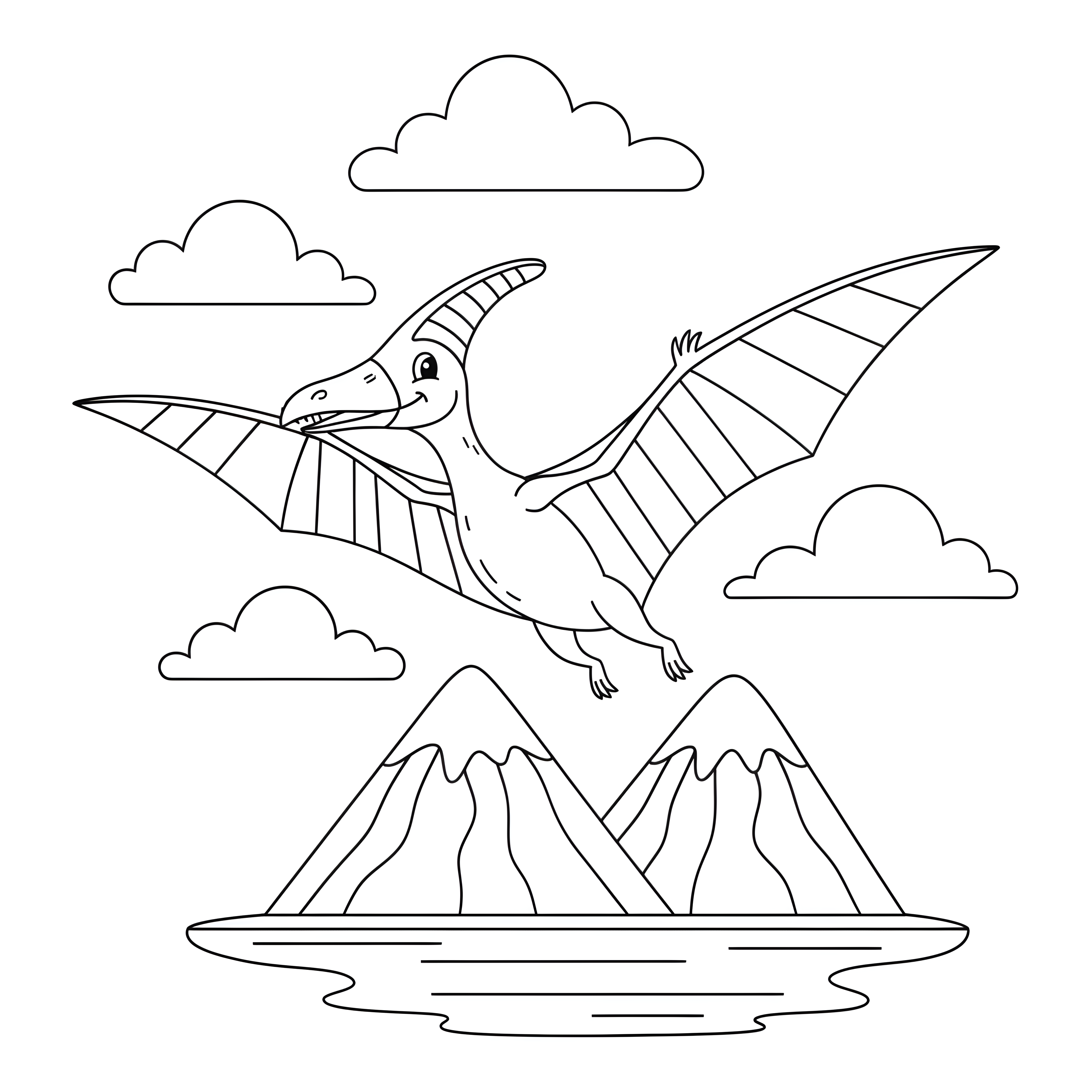 Pteranodon fliegt über Berge und See zum Ausmalen
