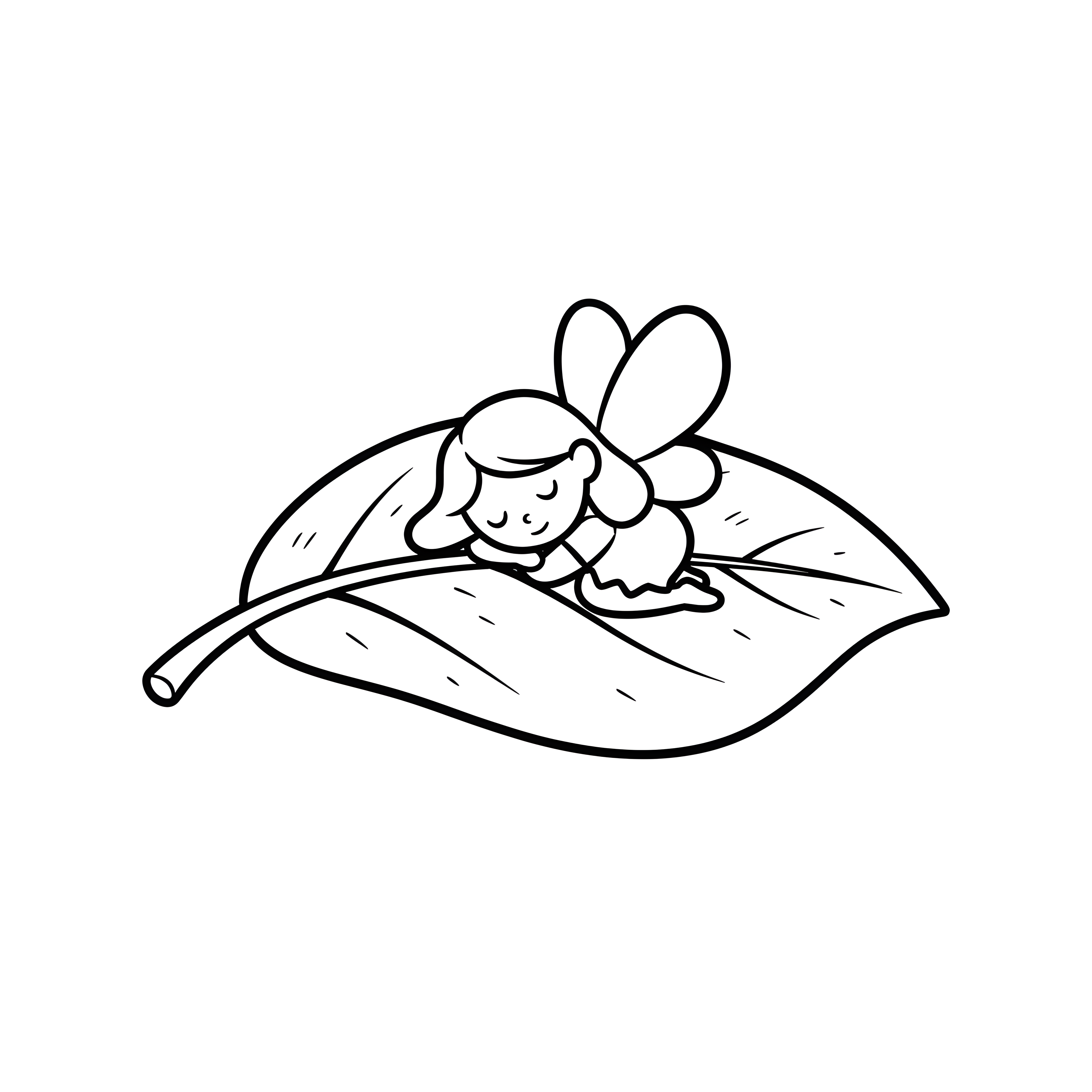 Schlafende Fee auf Blatt Ausmalbild für Kinder 3-5 Jahre