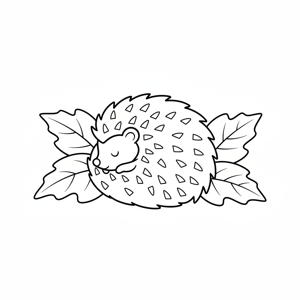 Schlafender Igel mit Herbstblättern