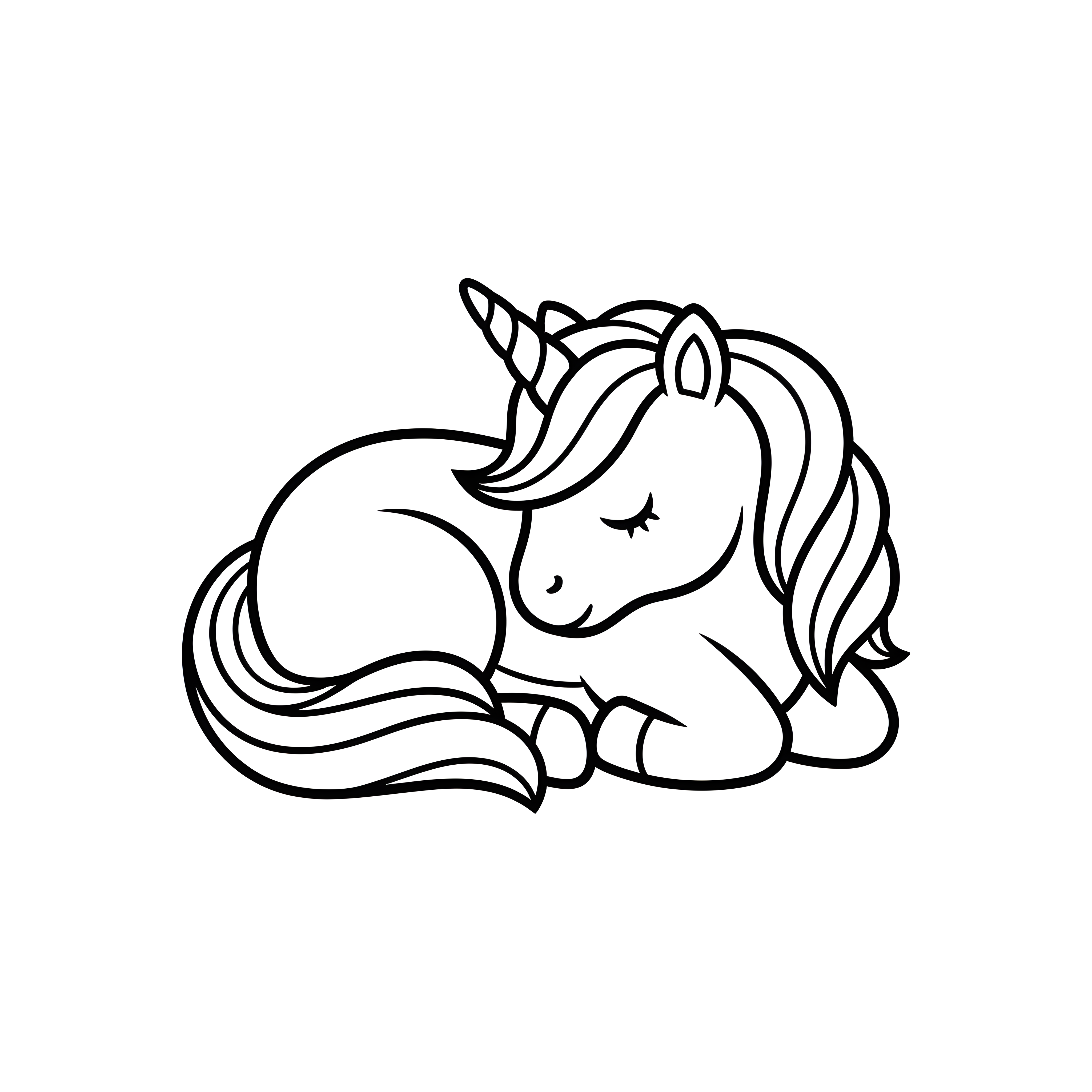 Schlafendes Einhorn – Friedlich ruhend zum Ausmalen