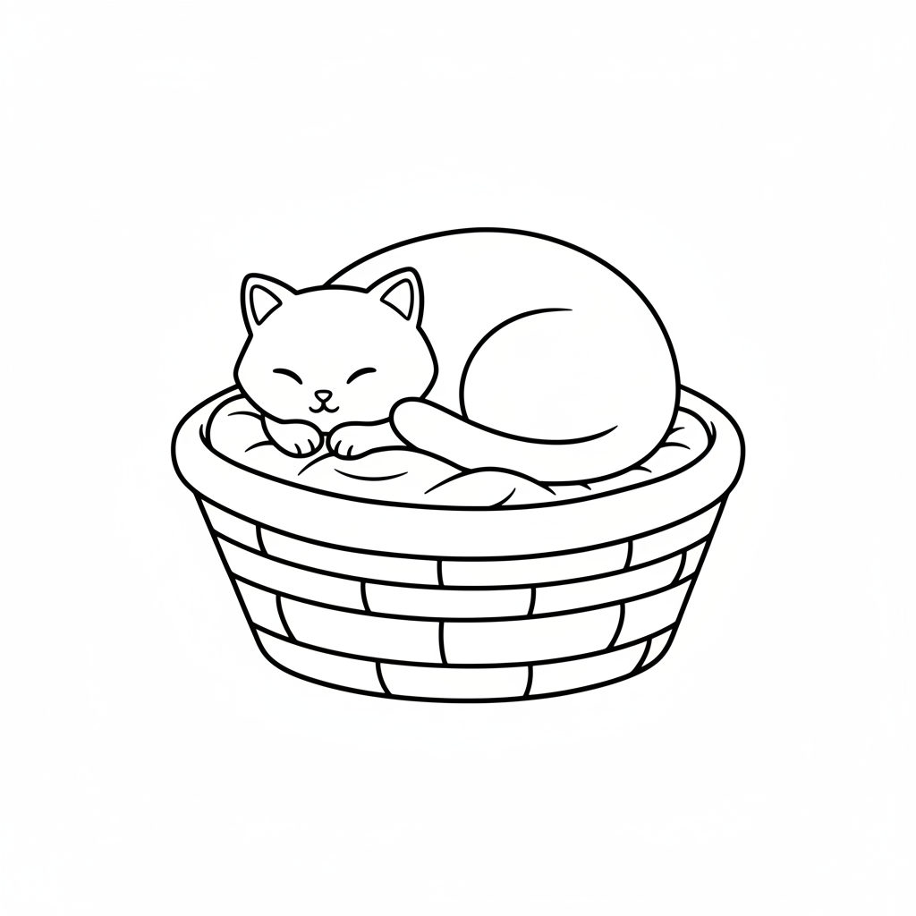 Schlafendes Kätzchen im Korb