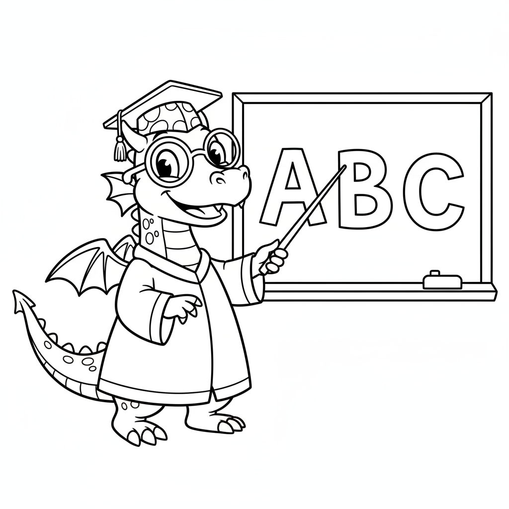 Schuldrache mit Talar und ABC-Tafel