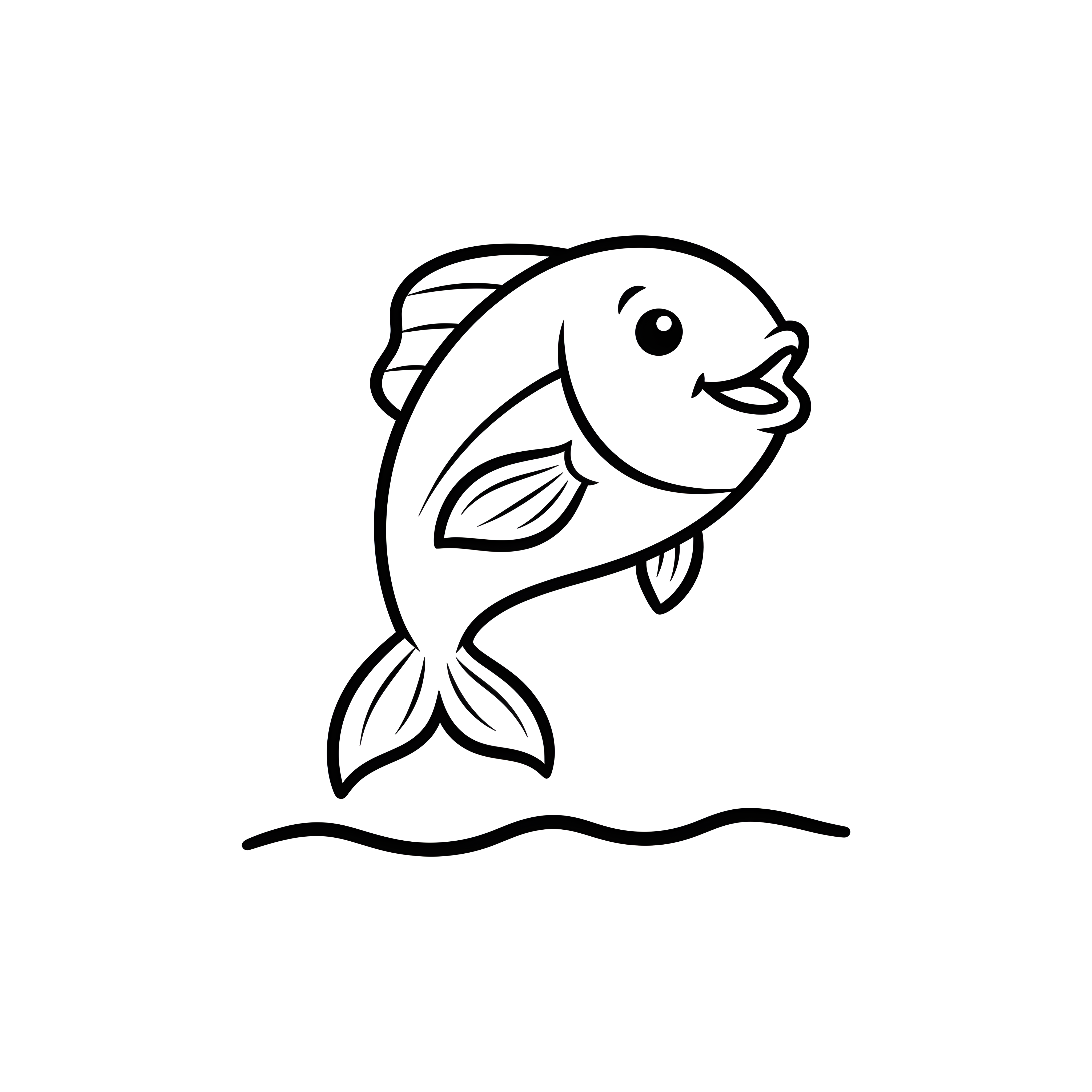 Fröhlicher Fisch springt aus dem Wasser zum Ausmalen