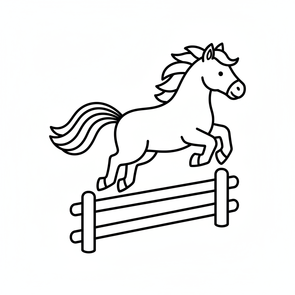 Ausmalbild springendes Pferd über Zaun