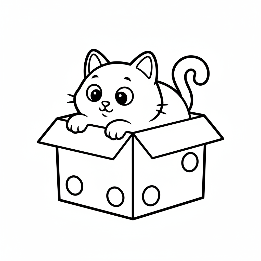 Kleine Katze im Karton - Ausmalbild