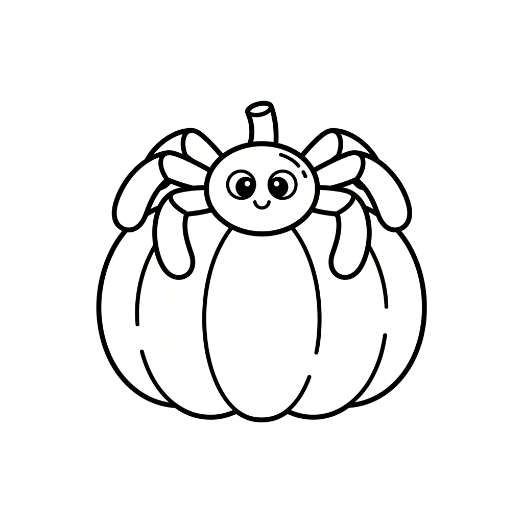 Ausmalbild süße Spinne auf Kürbis