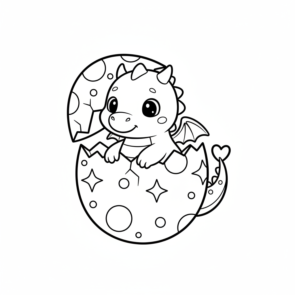 Ausmalbild süßer Babydrache im Ei