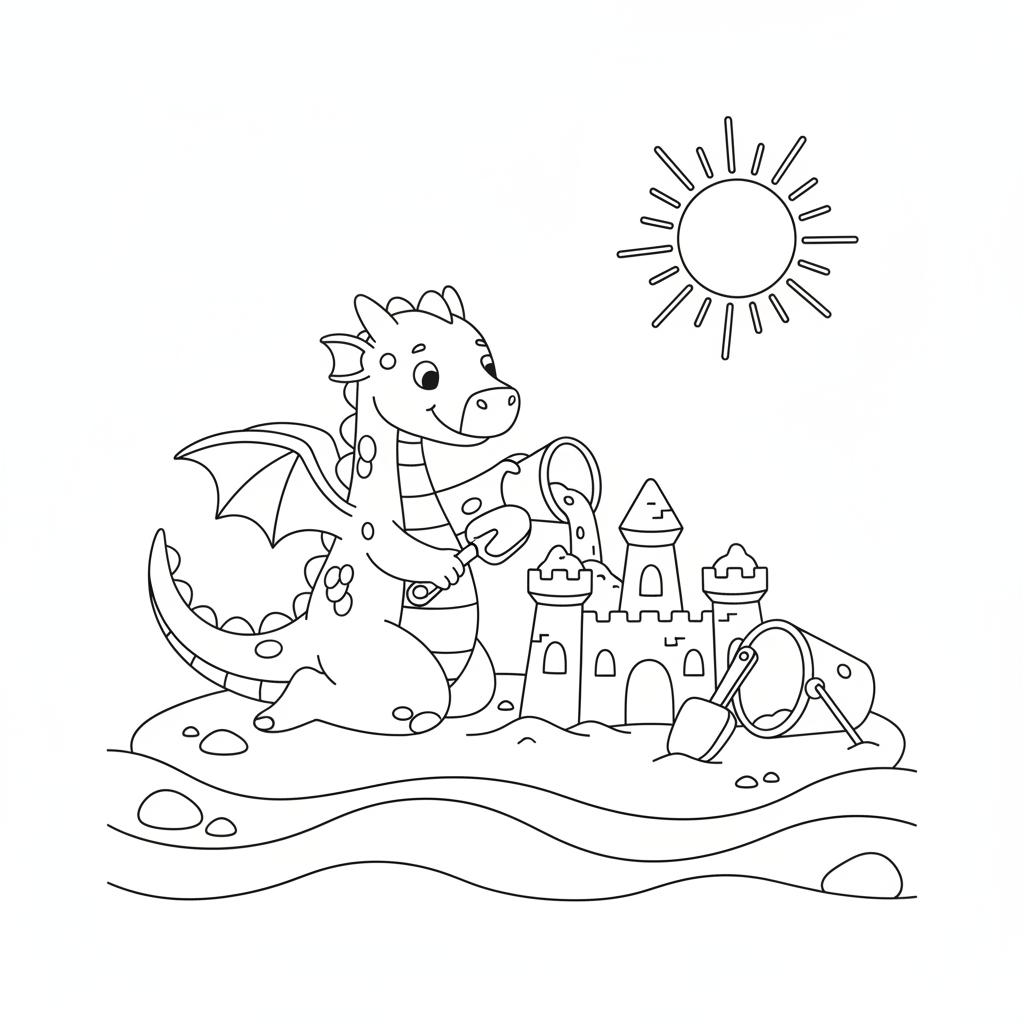 Süßer Drache baut Sandburg