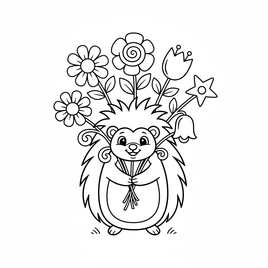 Süßer Igel mit Blumenstrauß