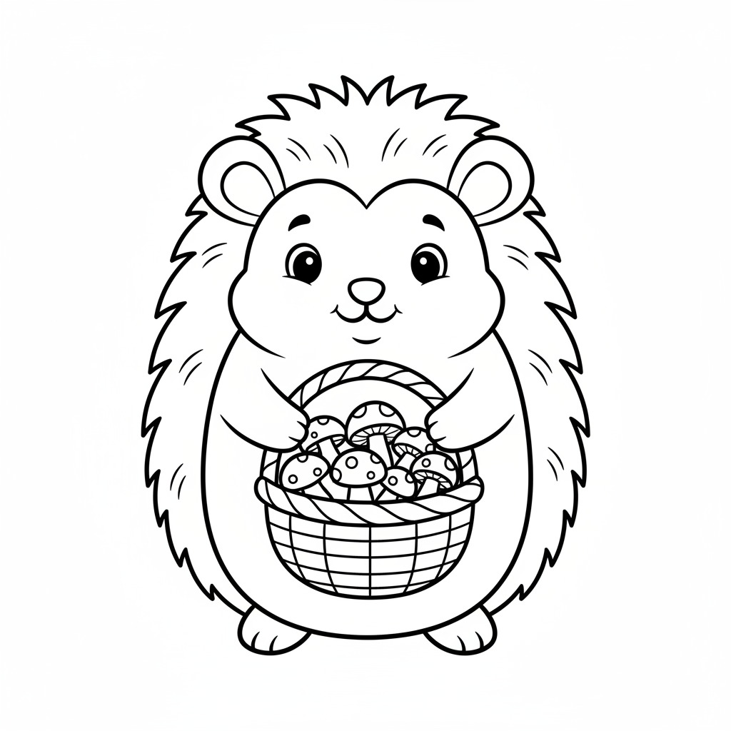 Süßer Igel mit Pilzkorb
