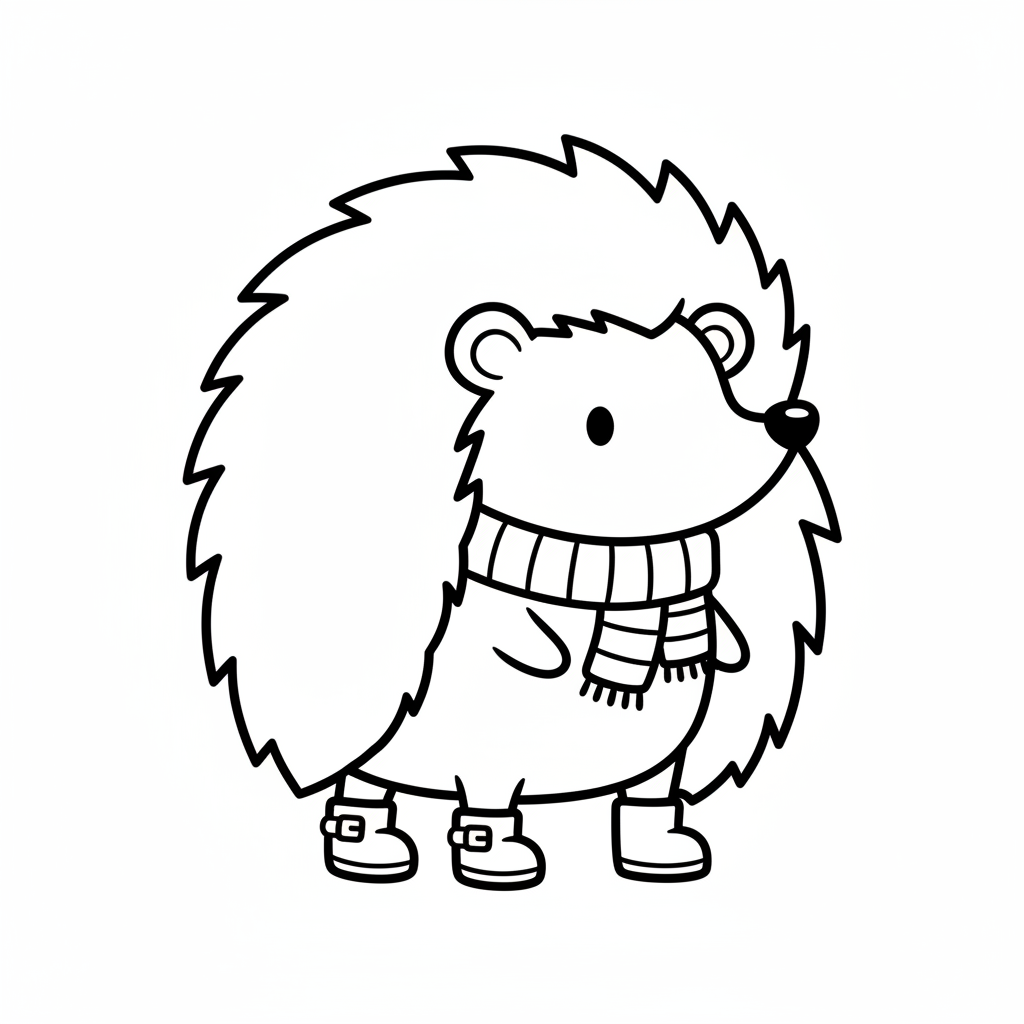 Süßer Igel mit Schal und Stiefeln