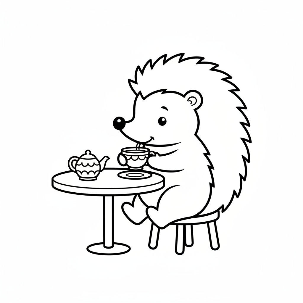 Süßer Igel mit Teetasse