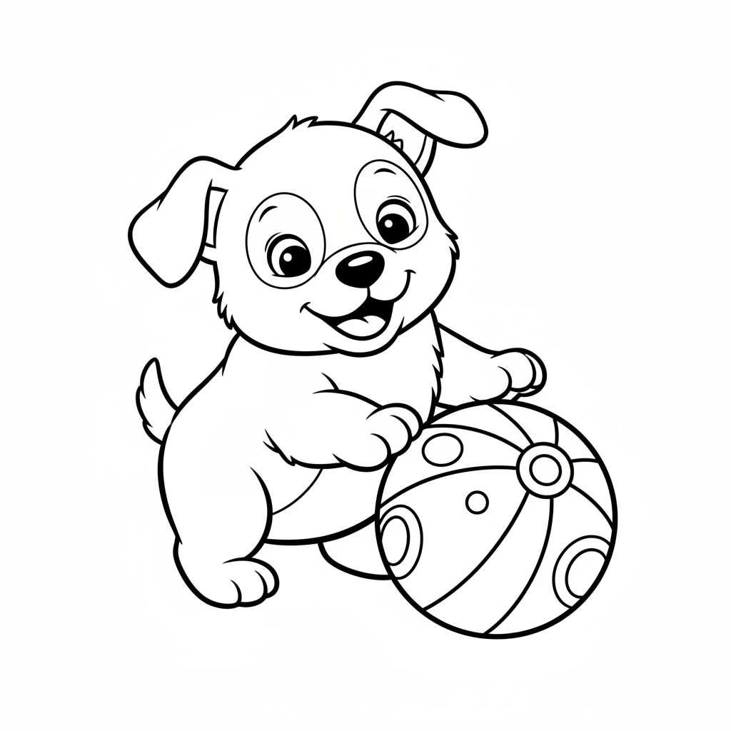 Ausmalbild süßer Welpe mit Ball