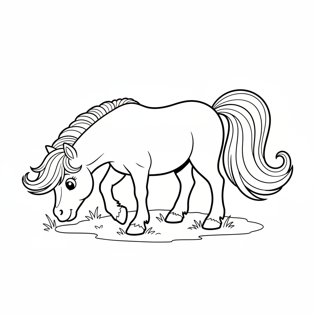 Ausmalbild süßes Pony beim Grasen