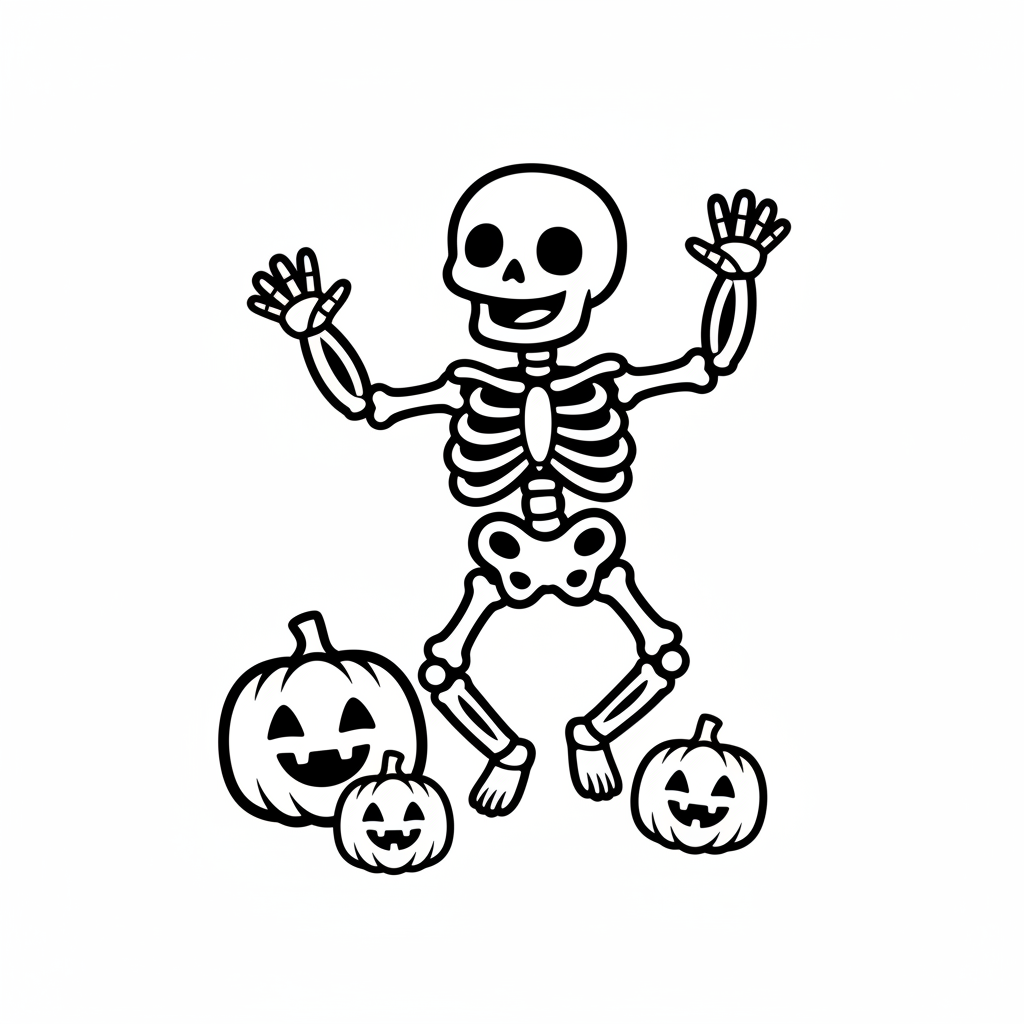 Tanzendes Skelett mit Kürbissen