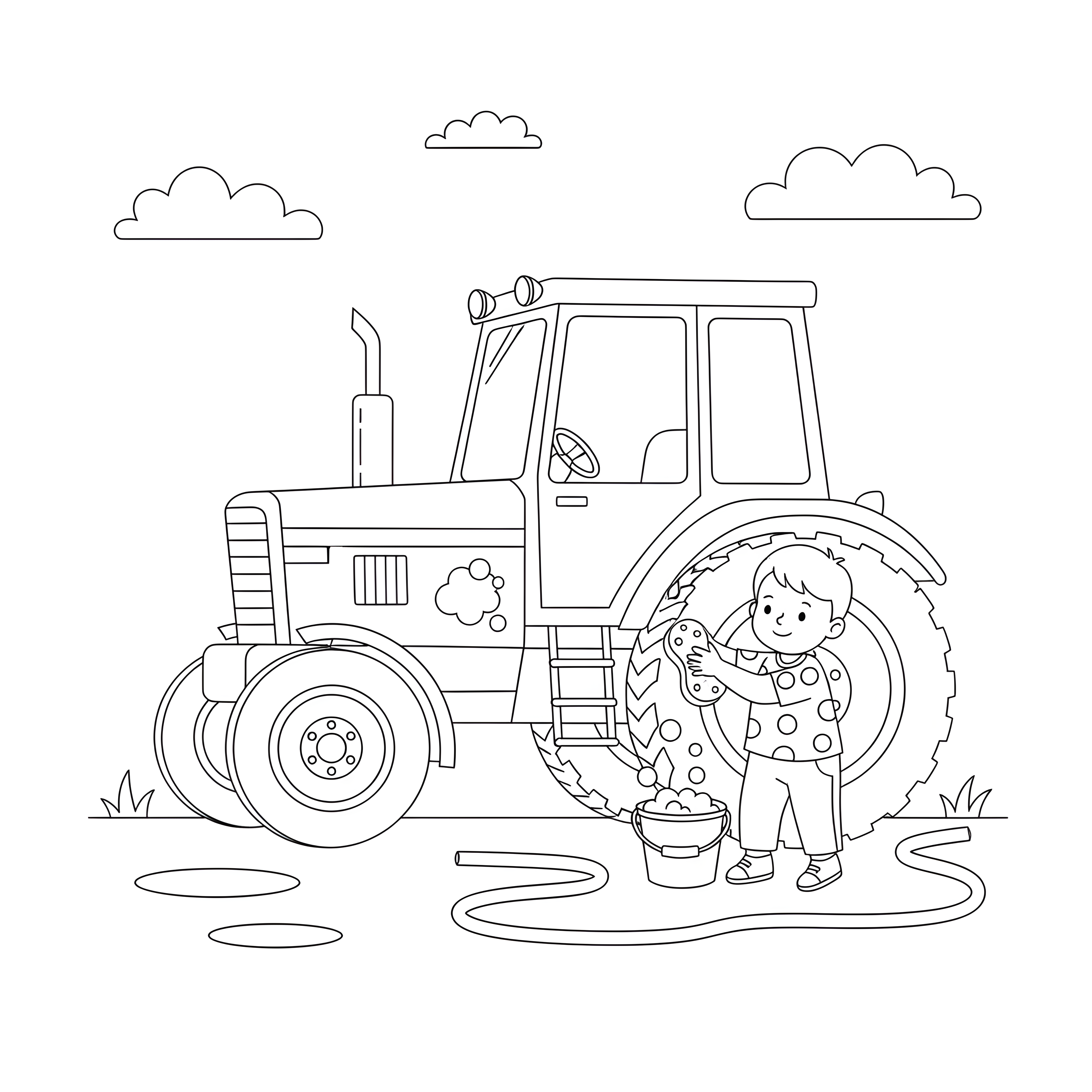 Traktor waschen auf dem Bauernhof zum Ausmalen