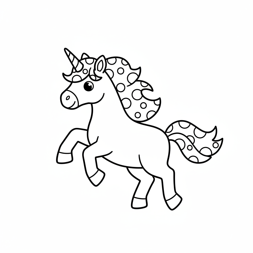 Ausmalbild verspieltes Einhorn mit Punkten