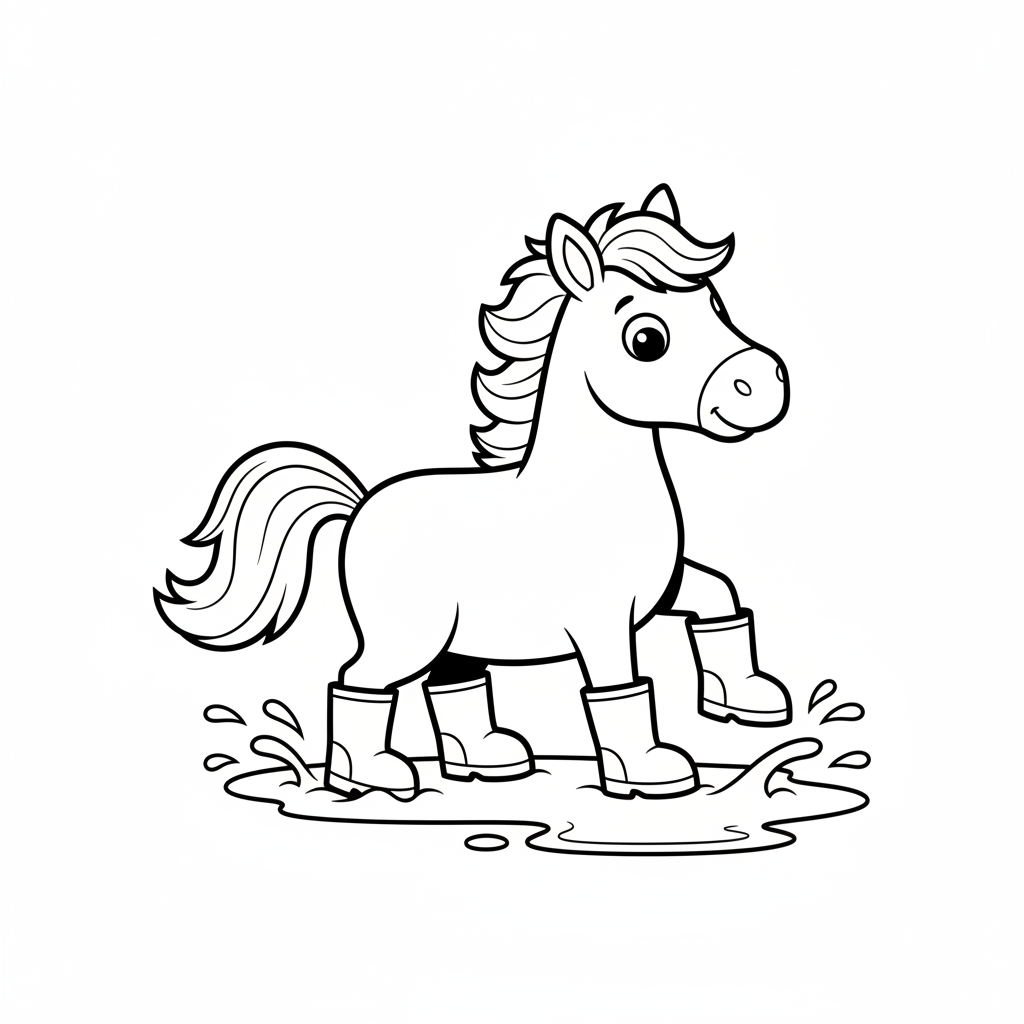 Verspieltes Pferdchen in Gummistiefeln