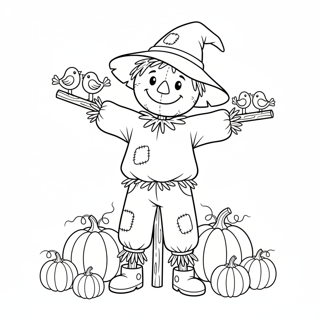 Vogelscheuche mit Kürbissen