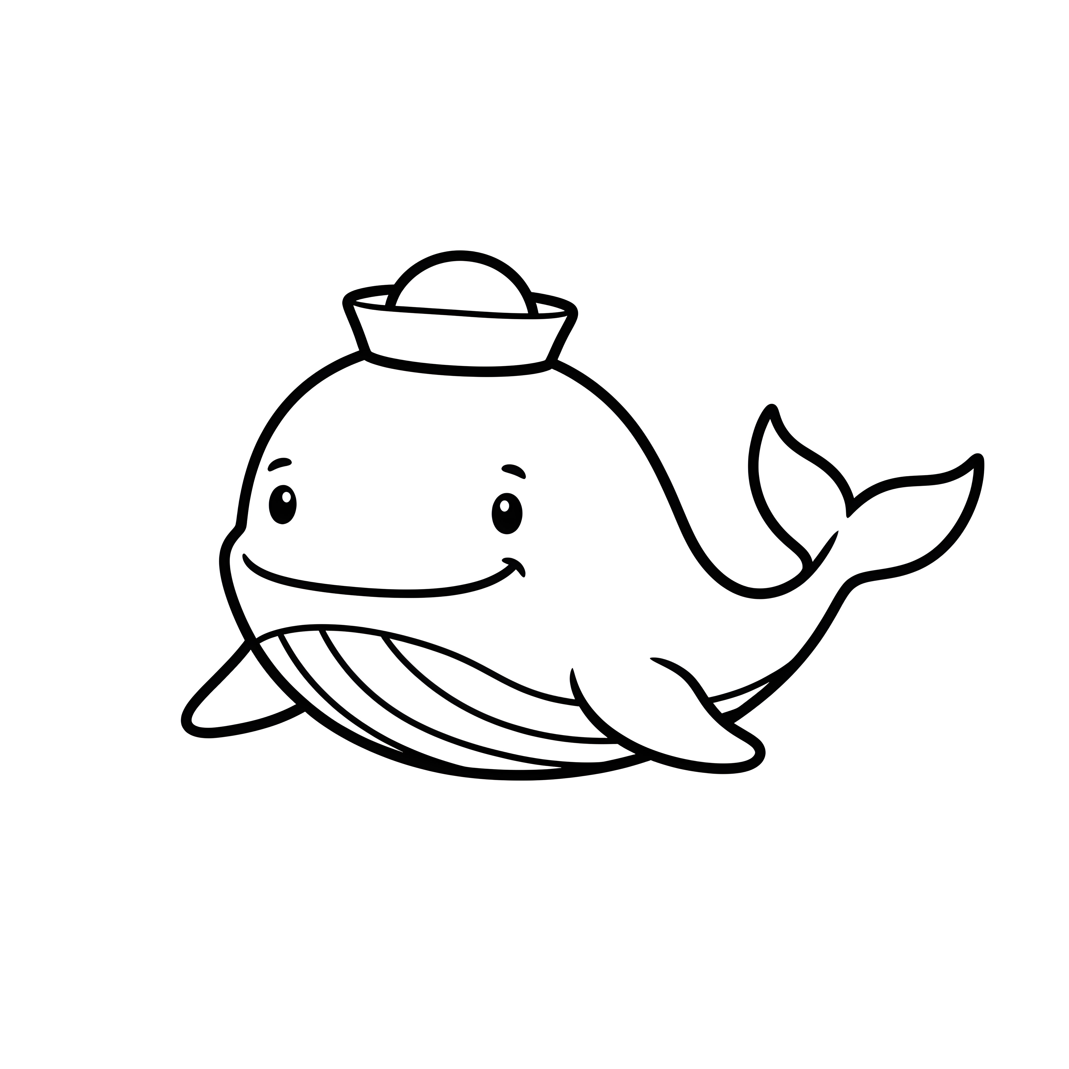 Abenteuerlicher Wal mit Matrosenhut zum Ausmalen