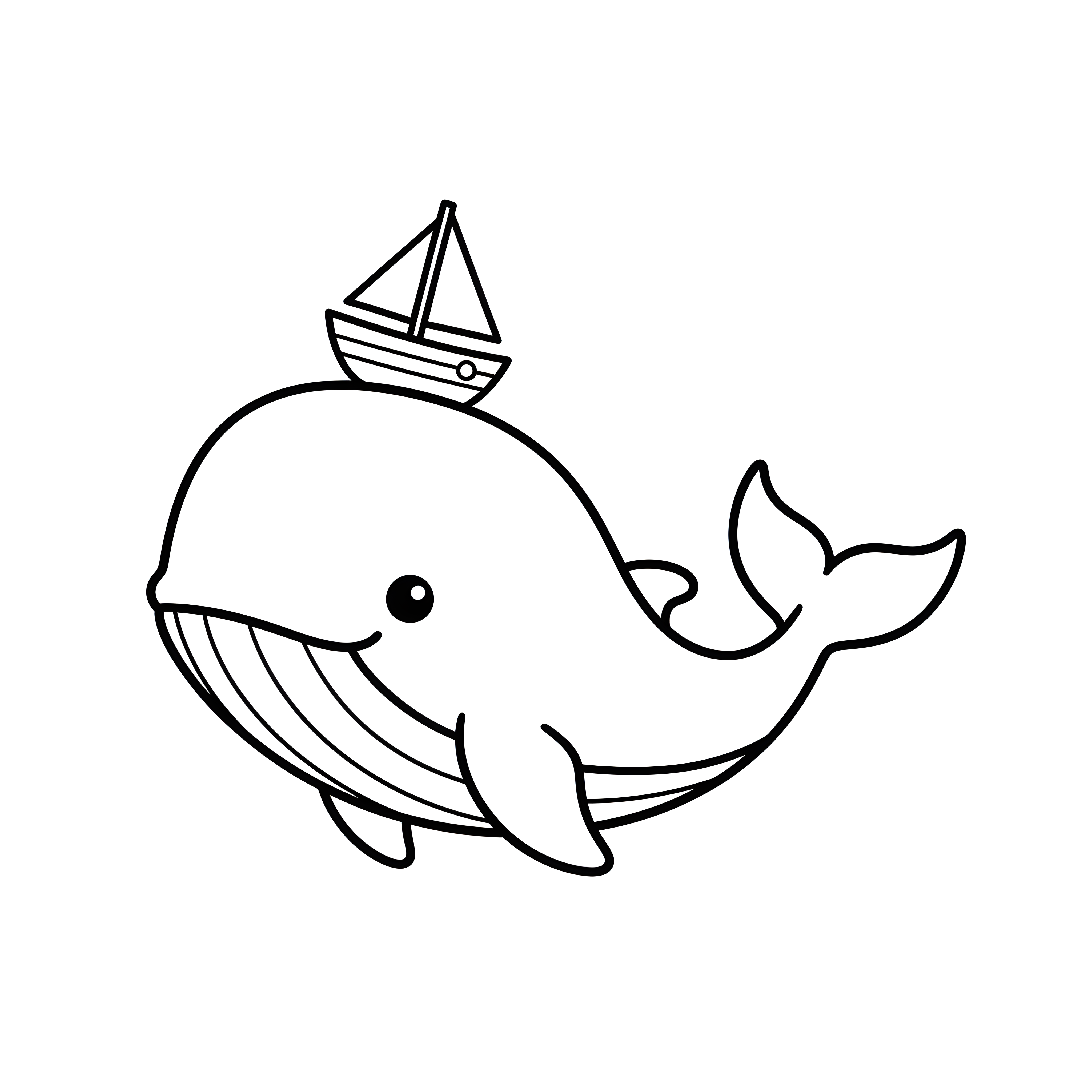 Wal spielt mit Spielzeugboot zum Ausmalen