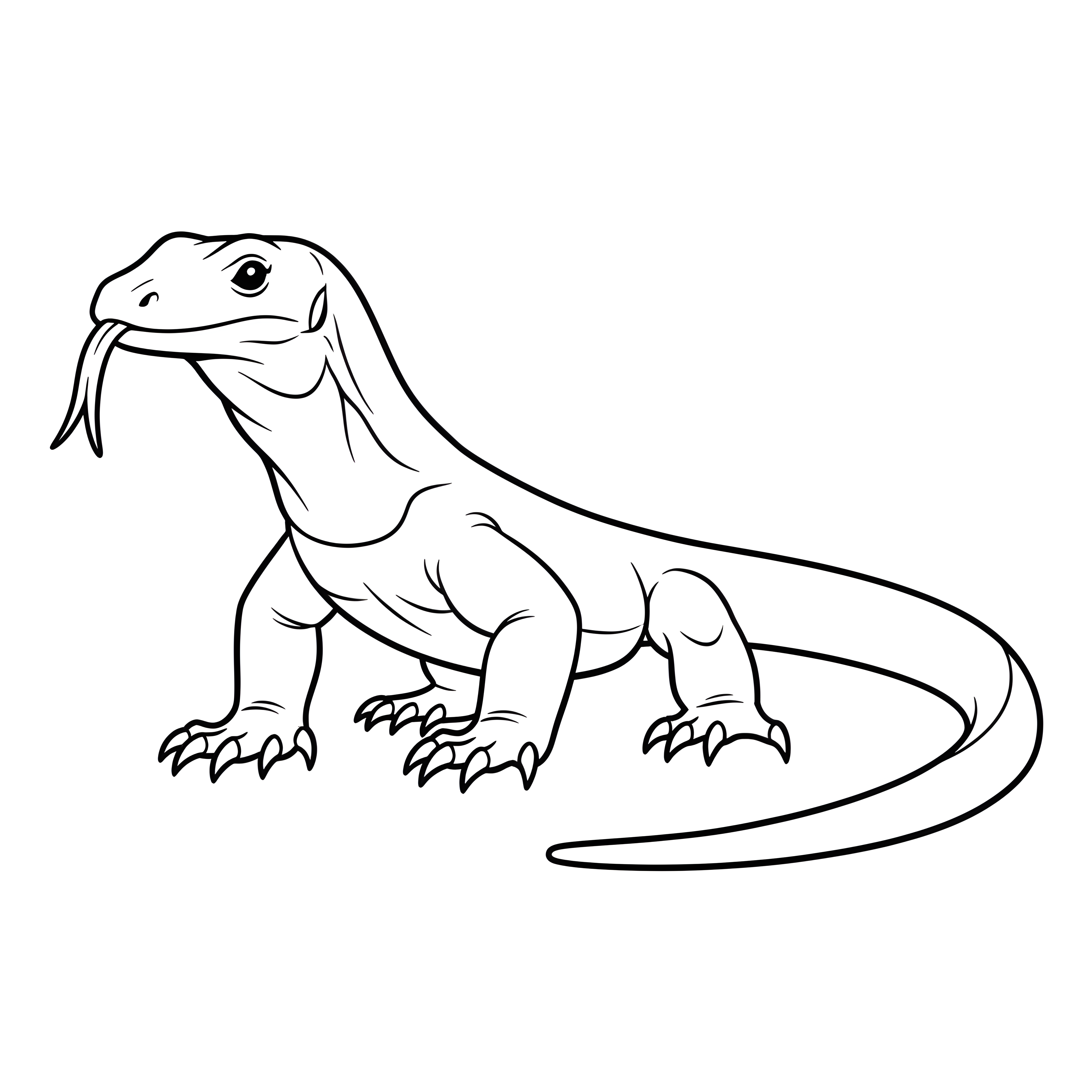 Waran mit langer Zunge und kräftigem Schwanz zum Ausmalen