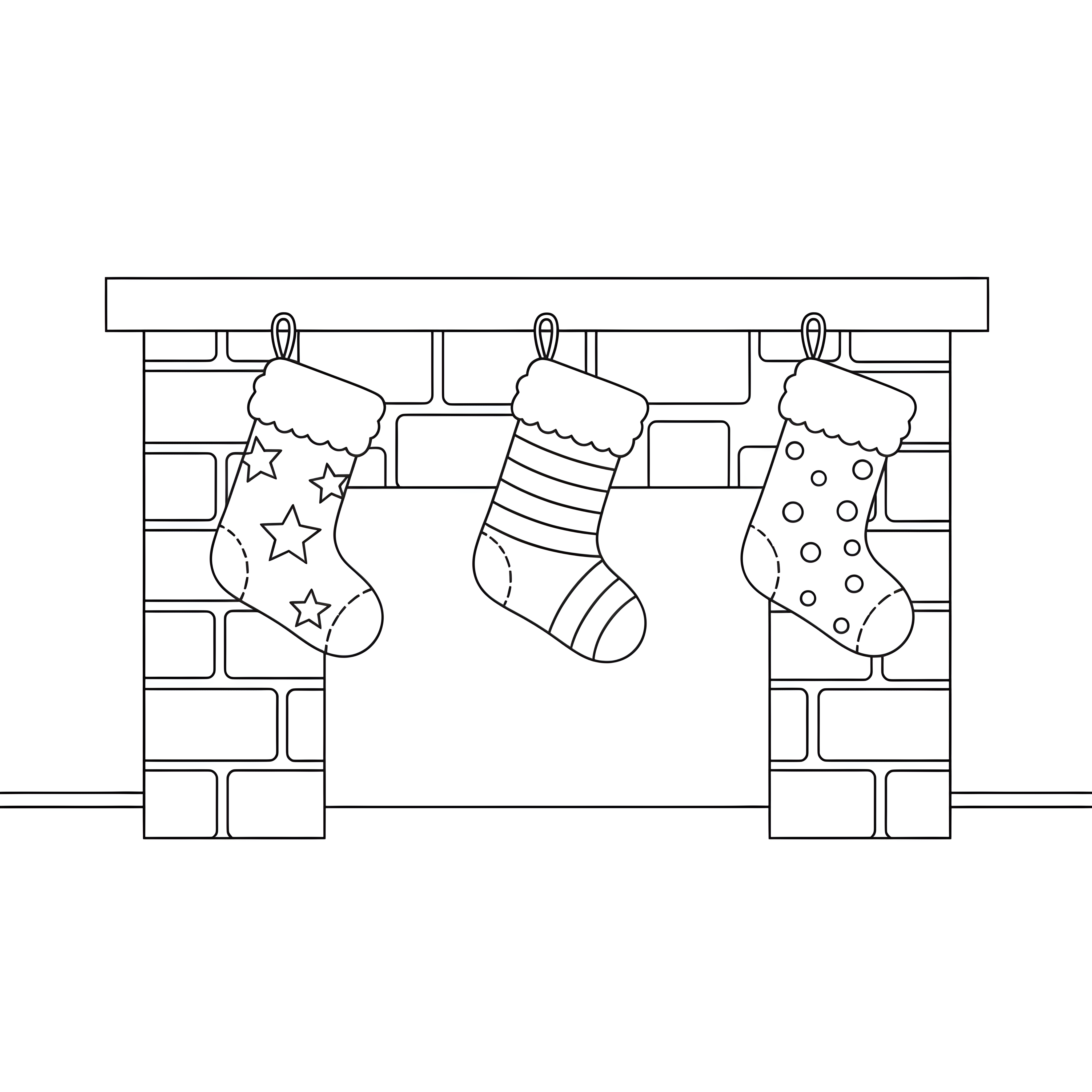 Drei Weihnachtsstrümpfe am Kamin zum Ausmalen