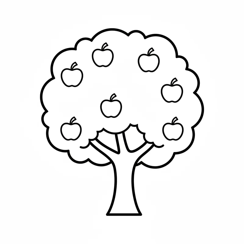 Apfelbaum mit sieben Äpfeln zum Ausmalen