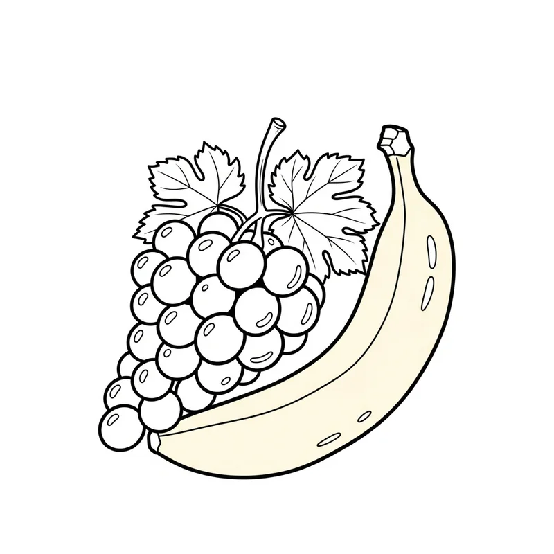 Banane und Weintraube zum Ausmalen