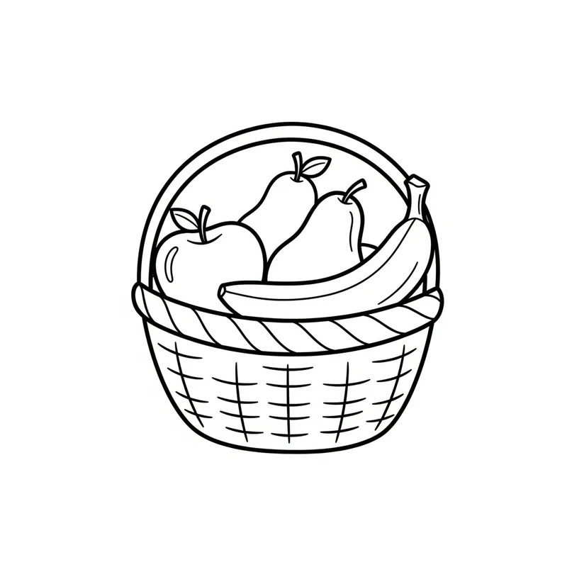 Fruchtkorb mit Äpfeln und Birnen zum Ausmalen