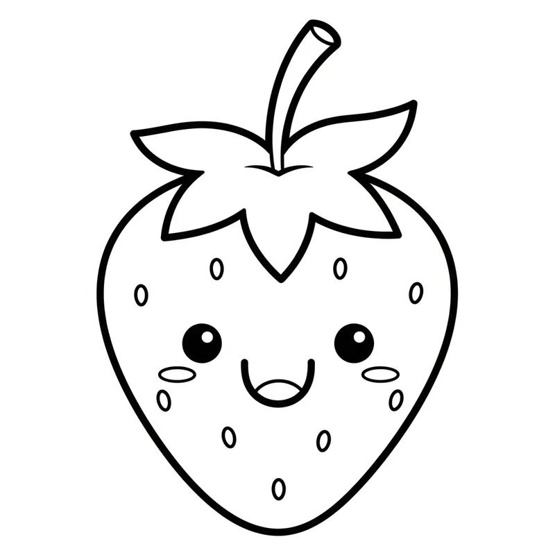 Lachende Erdbeere mit Blättern zum Ausmalen
