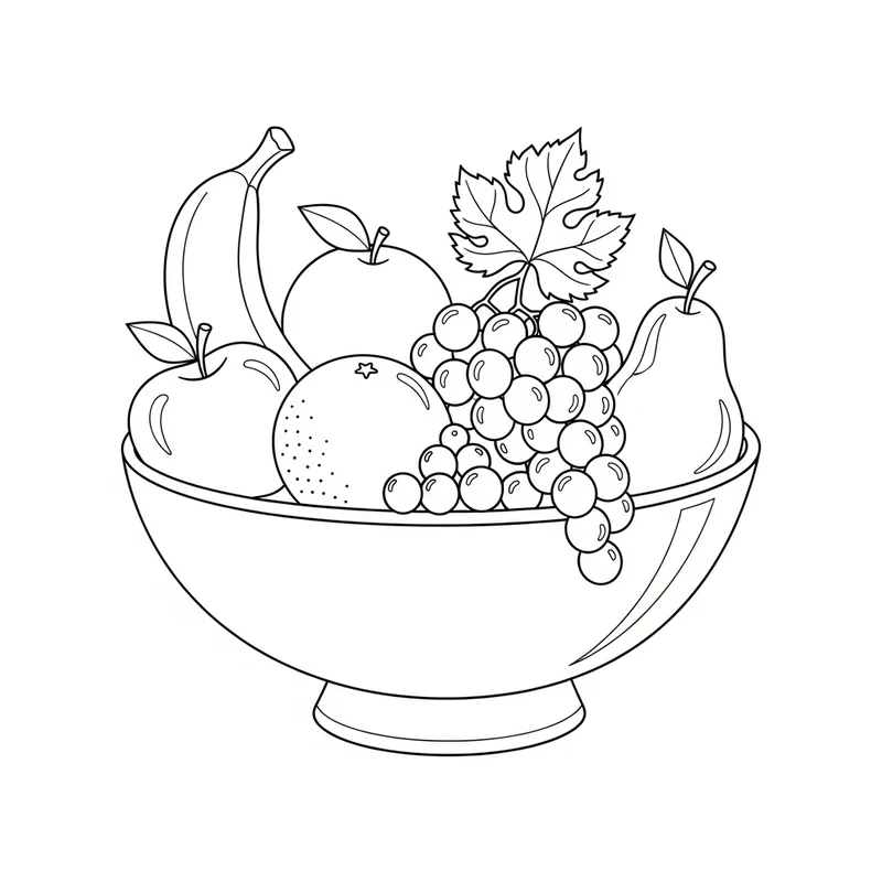 Obstschale mit vielen Früchten zum Ausmalen