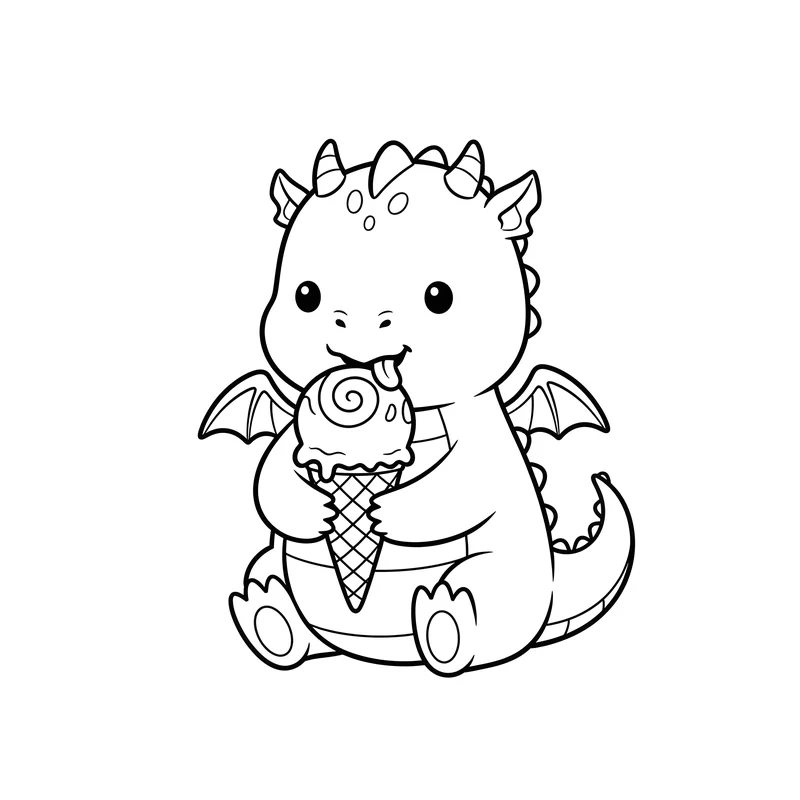 Baby-Drache schleckt großes Eis zum Ausmalen