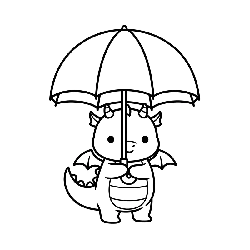 Baby-Drache mit großem Regenschirm zum Ausmalen