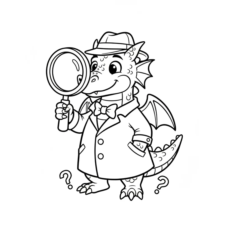 Detektiv-Drache: zum Ausmalen