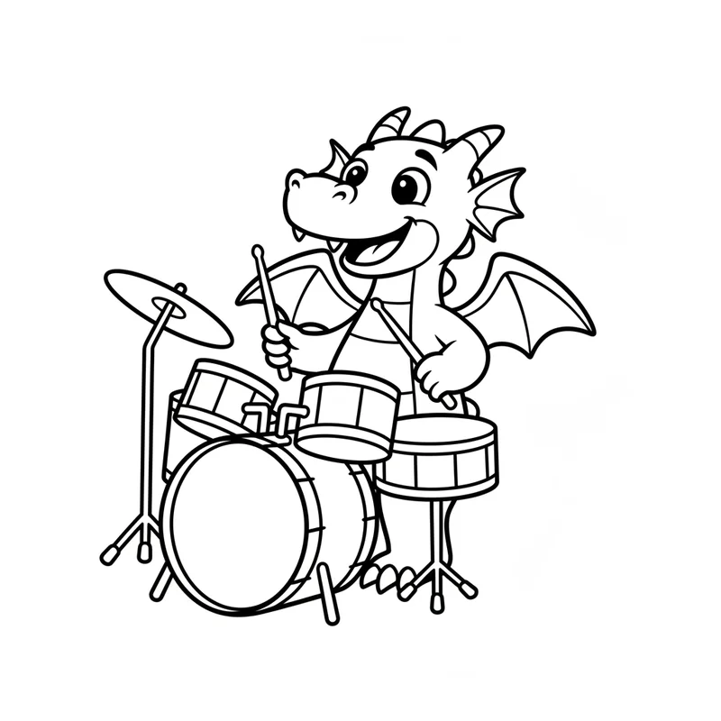 Drache am Schlagzeug zum Ausmalen