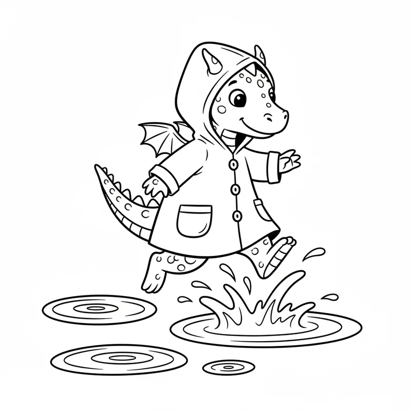 Drache im Regenmantel zum Ausmalen