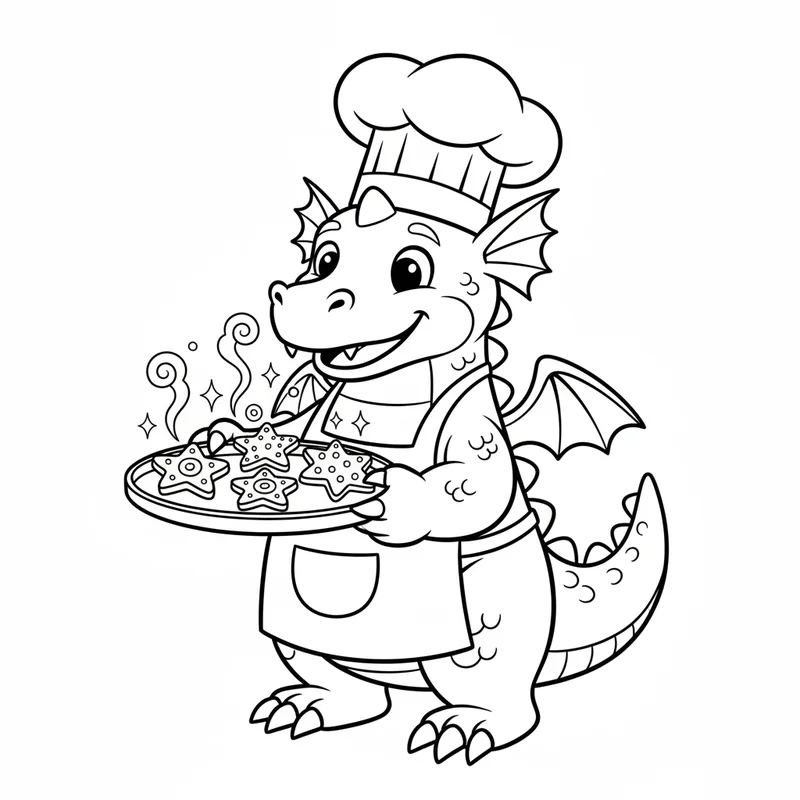Drache-Koch mit Sternkeksen zum Ausmalen