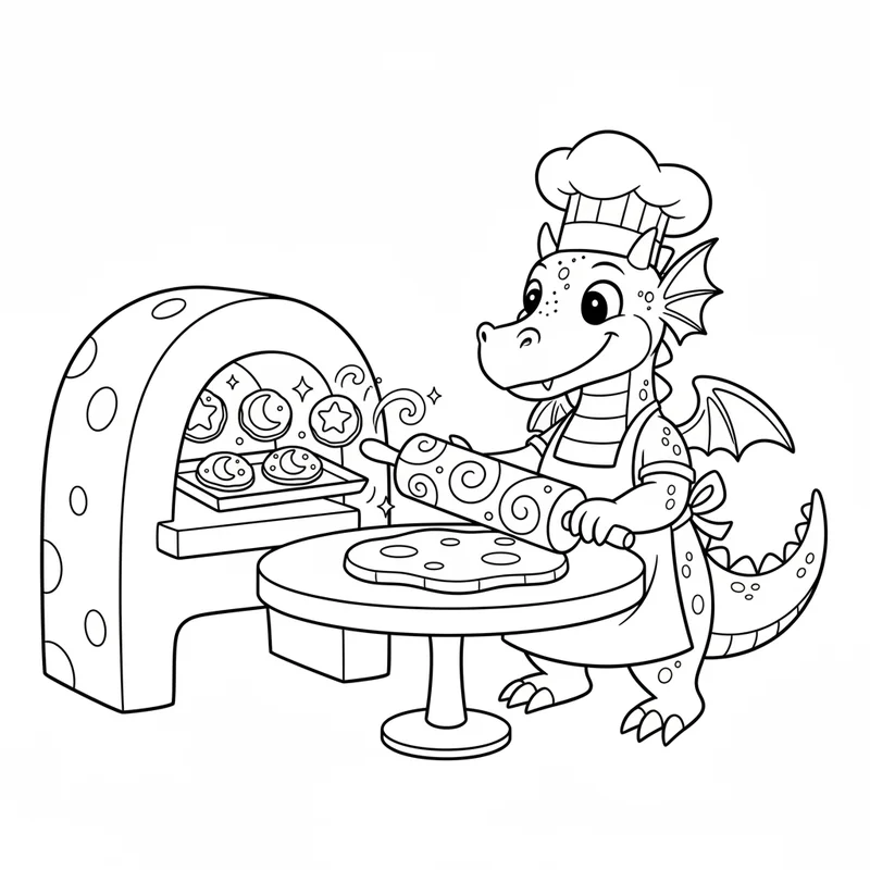 Drache-Koch backt Kekse zum Ausmalen