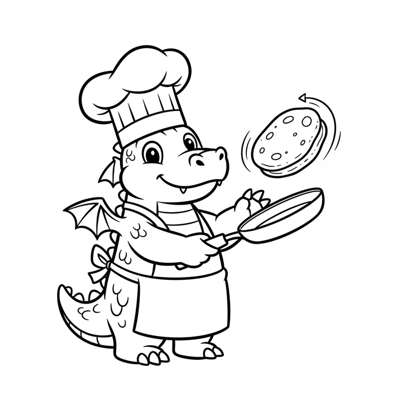 Fröhlicher Drachenkoch zum Ausmalen