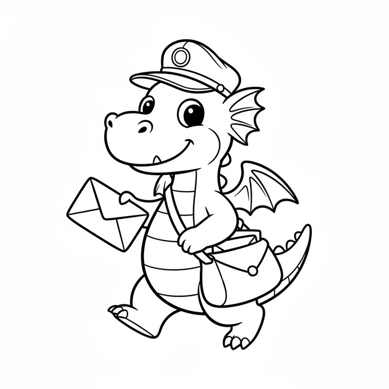 Freundlicher Drachen-Briefträger zum Ausmalen