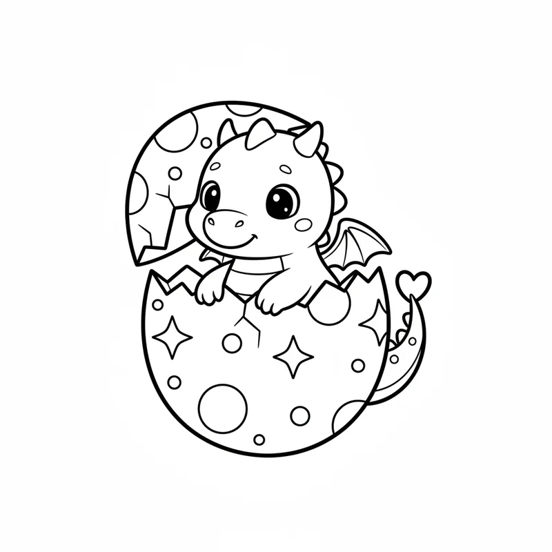 Süßer Babydrache im Ei zum Ausmalen