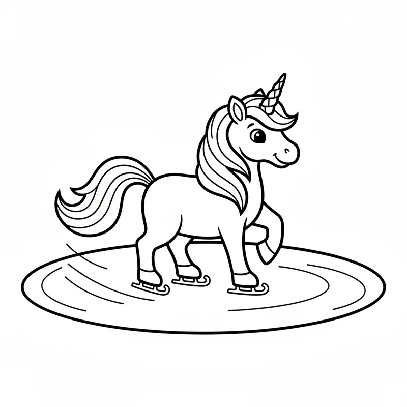 Einhorn auf dem Eis zum Ausmalen