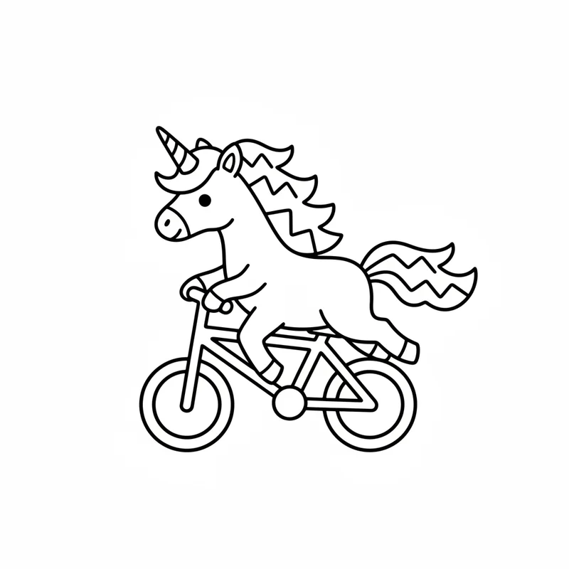 Einhorn auf Fahrrad zum Ausmalen