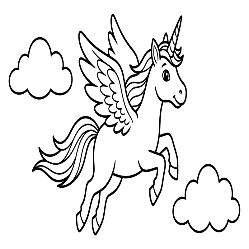 Fliegendes Einhorn Ausmalbild – Einhorn mit Flügeln