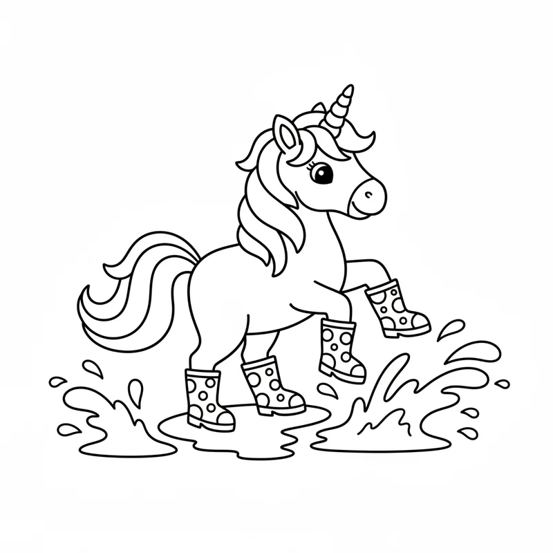 Einhorn in Gummistiefeln zum Ausmalen