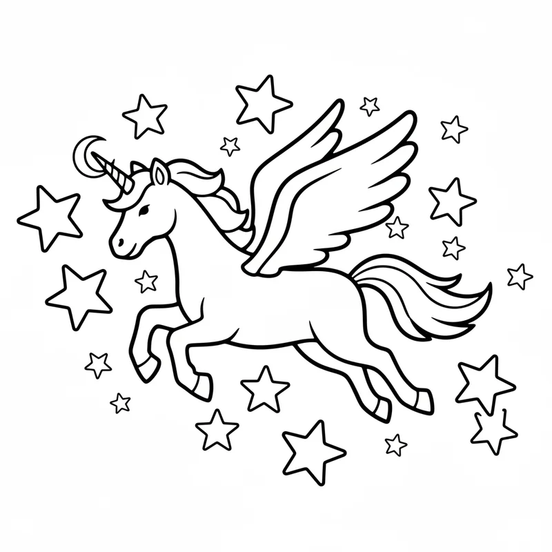 Fliegendes Einhorn mit Mondhorn zum Ausmalen
