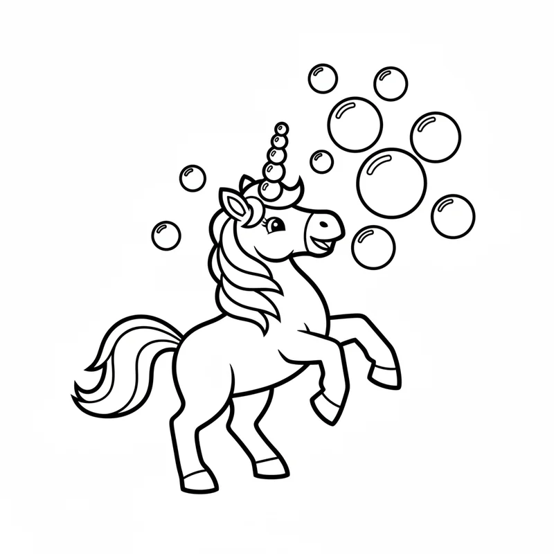 Einhorn mit Seifenblasen zum Ausmalen