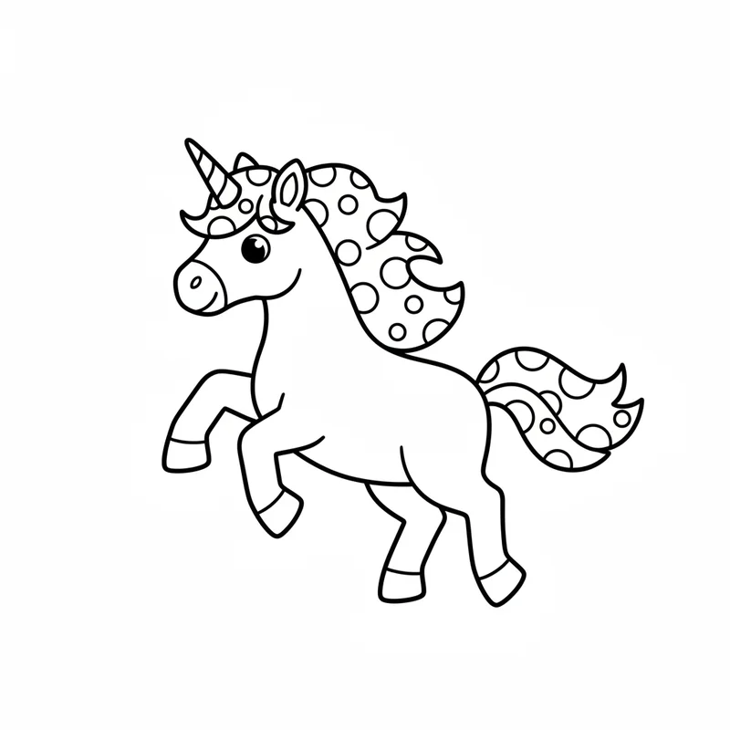 Verspieltes Einhorn mit Punkten zum Ausmalen