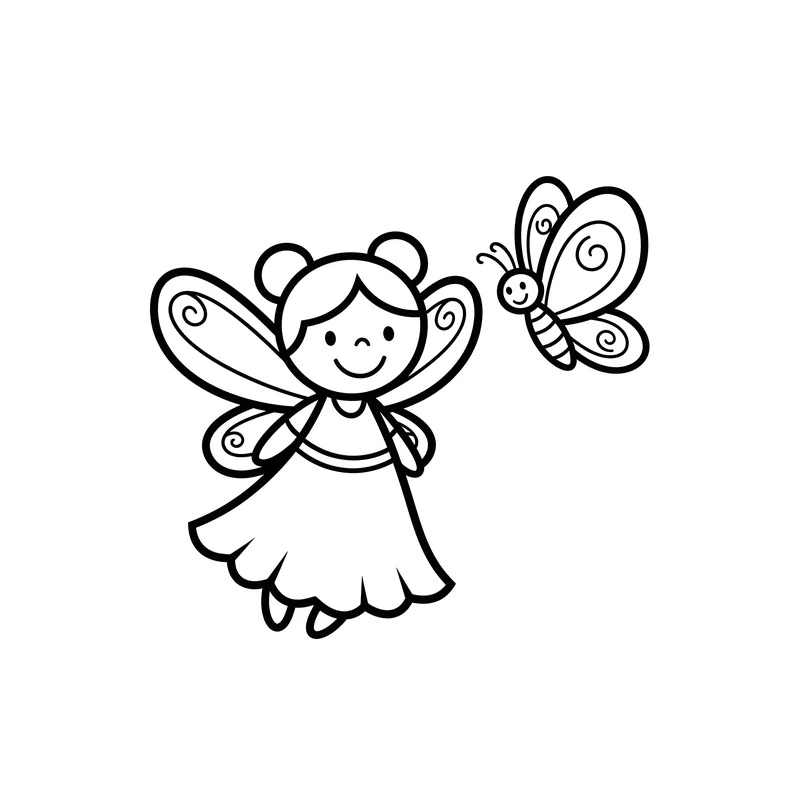 Fee mit Schmetterling Ausmalbild für Kinder 3-5 Jahre